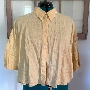 H&M Oversized Linen Shirt - Light Yellow - XXL